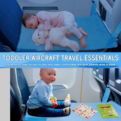 Toddler Airplane Bed, Travel Essentials for Kids, Soft Toddler Airplane Travel Essentials with Sticker Book, Light Blue - Image 2