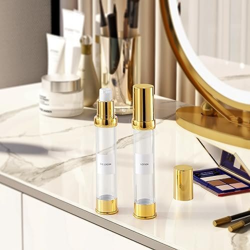 Golden Airless Pump Bottle Travel Set with Box Refillable Empty Cosmetic Pump Bottle Vacuum Bottles for Liquids Such as Hand Soap,Toner,Foundation,Hair Oil,Lotion and Cream(1oz/30ml,4 Pack) - Image 7