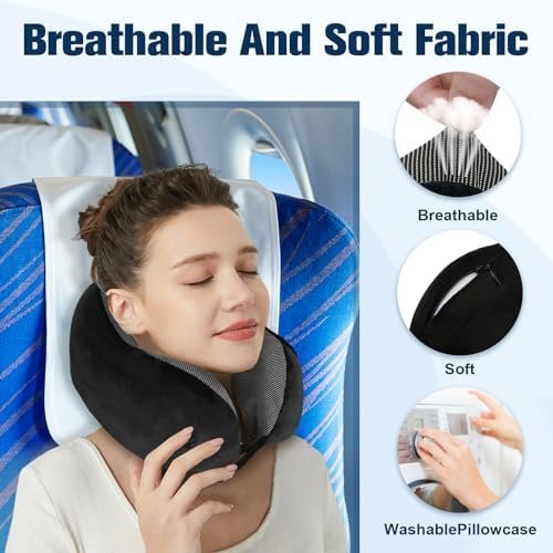 Neck Pillow for Traveling, Travel Pillows for Airplanes,100% Pure Memory Foam Travel Neck Pillow, Adjustable Flight Pillow, Portable Plane Accessories with Eye Mask, Earplugs, Carry Bag - Image 6