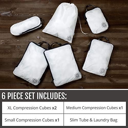 Extra Large Compression Packing Cube 6 Piece Set for Travel and Check Luggage by TRIPPED Travel Gear (White/Grey) - Image 2