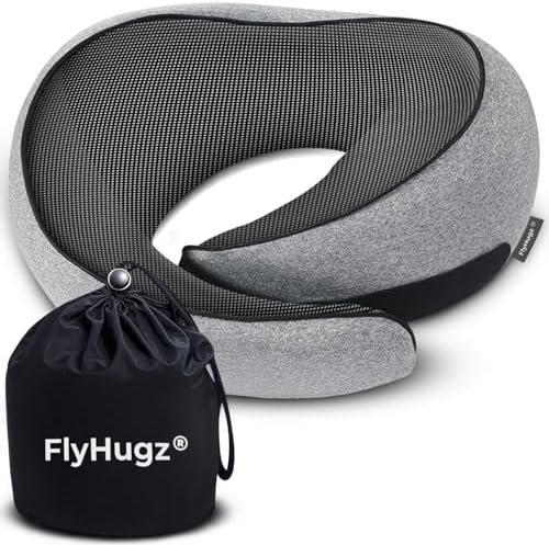 FlyHugz® Neck Travel Pillow | Memory Foam Neck Pillow for Comfort on Airplane | Compact and Ergonomic Design for Travel, Car Rides, and Home Use | Ideal for Adults and Kids