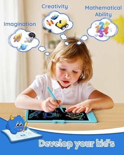 TEKFUN LCD Writing Tablet Doodle Board, 10inch Colorful Drawing Tablet Writing Pad, Kids Travel Essentials, Toddler Toys for 3 4 5 6 7 8 Year Old Girls Boys (Blue) - Image 2