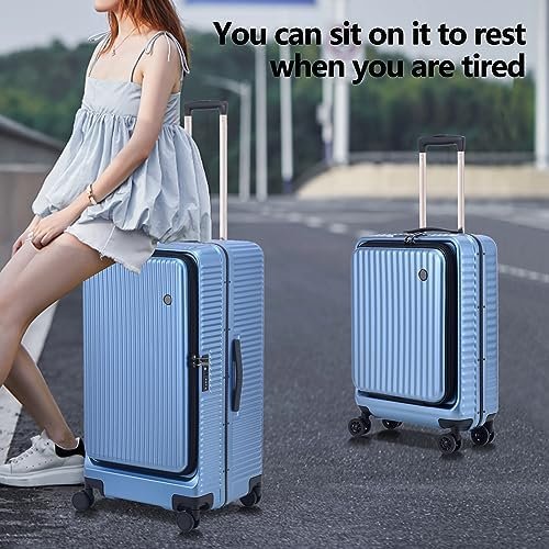 2 pieces 20/29 Aluminum Luggage Set with Side Opening, Lightweight Hardshell ABS+PC Suitcase with TSA Lock, 360° Universal Wheels & Adjustable Handle, Dark Blue - Image 2