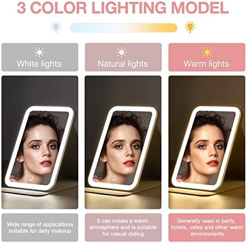 Kintion Travel Makeup Mirror, Portable LED Lighted Makeup Mirror, 360° Rotation Touch Screen Vanity Mirror, 60 LEDs, 3-Color Dimmable Lighting, Rechargeable Tabletop Folding Cosmetic Mirror, Pink - Image 3