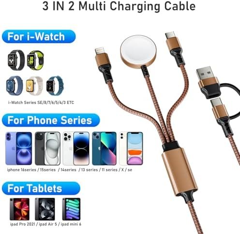 Multi 3 in 2 Charging Cable for Apple Watch Charger, Travel for iPhone Charger USB C Lightning Fast Charging Cable Compatible with iWatch Ultra/SE/9/8/7/6/5/4/3/2/1 & iPhone 15/14/13/12/11/Galaxy S23 - Image 7