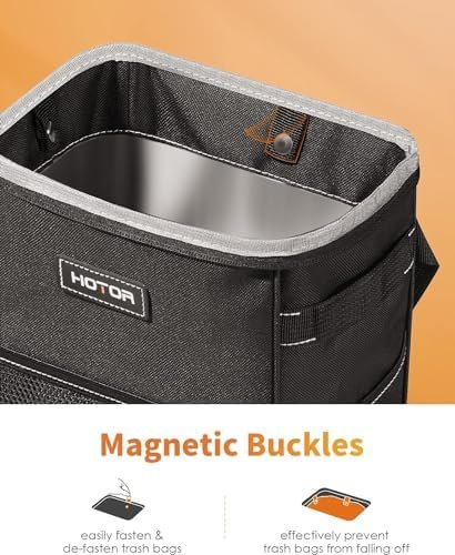 HOTOR Car Trash Can with Lid and Storage Pockets - 100% Leak-Proof Organizer, Waterproof Garbage Can, Multipurpose Trash Bin for Car, 2 Gallons, Black - Image 2