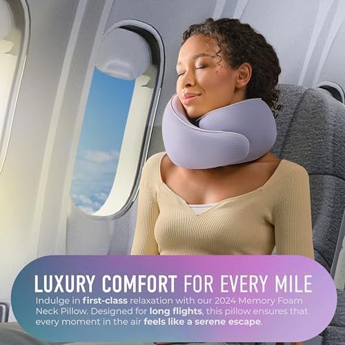 360° Support Memory Foam Travel Neck Support Pillow for Car and Airplane Sleeping; Ergonomic Pillow for Neck Pain Relief and Comfort; Airplane Neck Pillow for Traveling on Long Flight (Purple) - Image 2