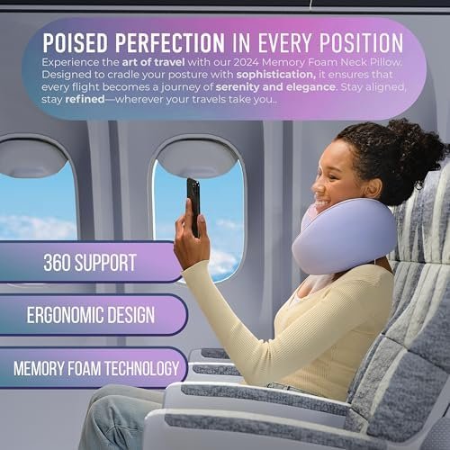 360° Support Memory Foam Travel Neck Support Pillow for Car and Airplane Sleeping; Ergonomic Pillow for Neck Pain Relief and Comfort; Airplane Neck Pillow for Traveling on Long Flight (Purple) - Image 4