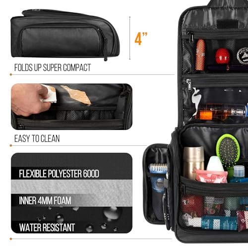 Travel Toiletry Bag for Men and Women - Large Hanging Toiletry Organizer - Waterproof Hygiene Bag with Metal XXL Swivel Hook, with YKK Zippers and 19 Compartments for Toiletries, Makeup, Cosmetics - Image 6