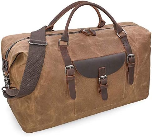 Oversized Travel Duffel Bag Waterproof Canvas Genuine Leather Weekend bag Weekender Overnight Carryon Hand Bag Brown