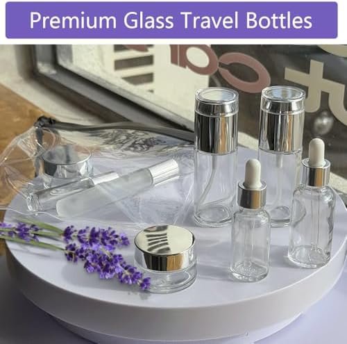 15Pack Glass Travel Bottles for Toiletries, TSA Approved Travel Skincare Containers 1.35/0.7/1 oz Silver Mini Travel Bottles with Label, BPA Free Leak Proof with Pump Spray Bottles for Skincare - Image 2