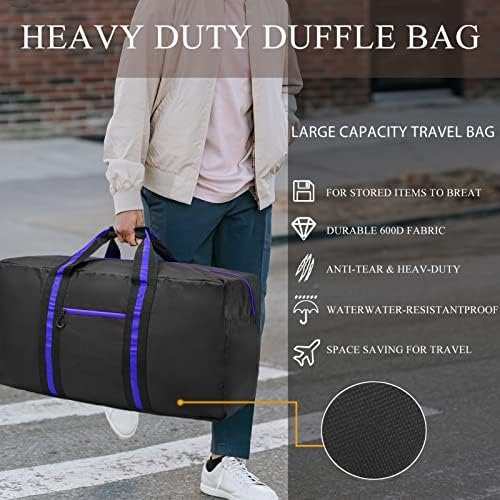 150L Large Duffle Bag, 37” Foldable Weekender Bag, Lightweight Travel Bag for Overnight Camping, Storage, Water Resistant Duffel Holdall Bag for Men Women, Blue - Image 6