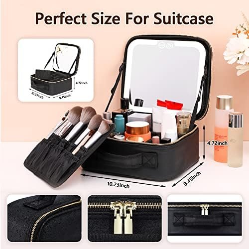 VANMRIOR Travel Makeup Bag with LED Lighted Make up Case with Mirror 3 Color Setting Cosmetic Makeup Box Organizer Vanity Case for Women Beauty Tools Accessories Case Rechargeable - Image 2