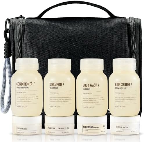 MAISONOVO Travel Bottles for Toiletries, TSA Approved, Leak Proof Refillable, Travel Size Containers and Bottles with Water Proof Luxury Toiletry Bag