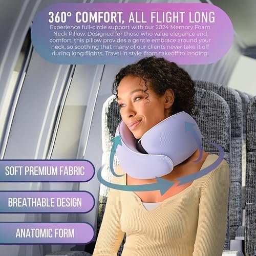 360° Support Memory Foam Travel Neck Support Pillow for Car and Airplane Sleeping; Ergonomic Pillow for Neck Pain Relief and Comfort; Airplane Neck Pillow for Traveling on Long Flight (Purple) - Image 5