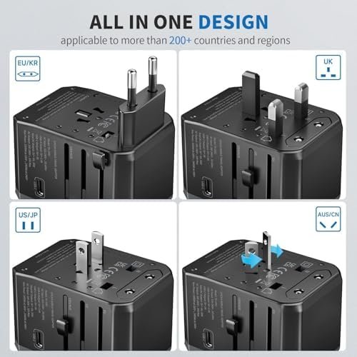 EPICKA Universal Travel Adapter, International Power Plug Adapter with 3 USB-C and 2 USB-A Ports, All-in-One Worldwide Wall Charger for USA EU UK AUS (TA-105C, Black) - Image 2