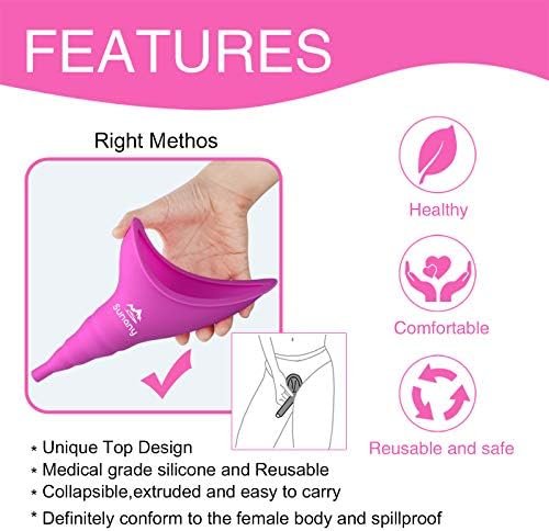 Female Urination Device,Reusable Silicone Female Urinal Foolproof Women Pee Funnel Allows Women to Pee Standing Up,Women's Urinal with Drawstring Bags is The Perfect Companion for Travel and Outdoor - Image 6