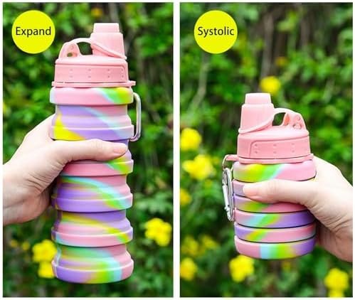 Collapsible Water Bottles Two Pack Travel Sports Portable Sport Water Bottle comes with mountaineering Buckle 500ml silicone Water-proof camping water bottle - Image 8