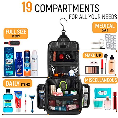 Travel Toiletry Bag for Men and Women - Large Hanging Toiletry Organizer - Waterproof Hygiene Bag with Metal XXL Swivel Hook, with YKK Zippers and 19 Compartments for Toiletries, Makeup, Cosmetics - Image 7