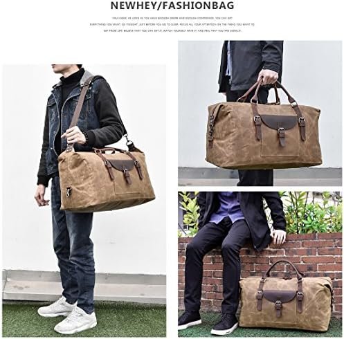 Oversized Travel Duffel Bag Waterproof Canvas Genuine Leather Weekend bag Weekender Overnight Carryon Hand Bag Brown - Image 8