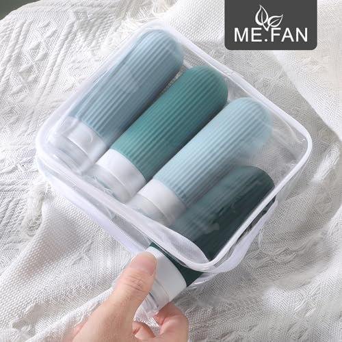 ME.FAN Travel Bottles for Toiletries, TSA Approved 3oz Silicone Travel Size Containers/Portable Split Bottle, Travel Accessories for Conditioner, Shampoo, Lotion - 4 Pack Blue - Image 2