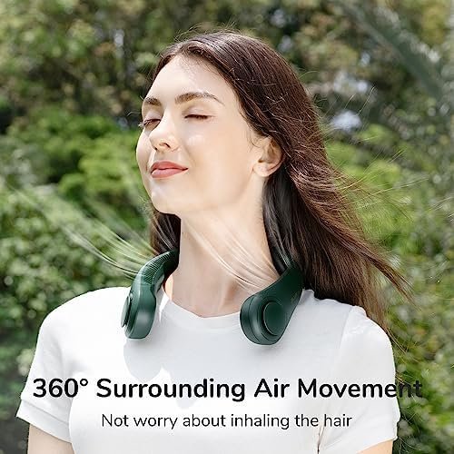 JISULIFE Portable Neck Fan, Hands-Free Bladeless, 5 Speeds, 4000 mAh Battery Operated Wearable Personal Fan, Twistable, Rechargeable, Gift for Women Men-Dark Green - Image 2