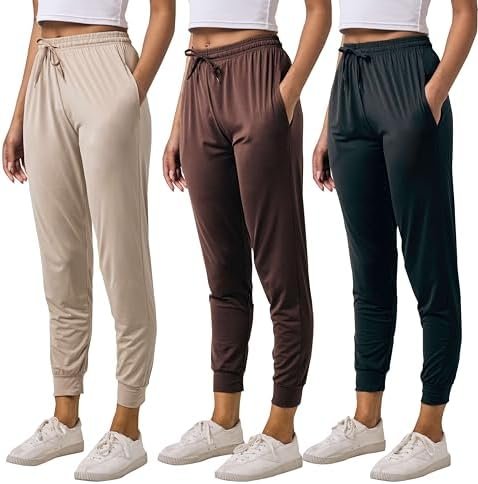 3 Pack: Women's Ultra-Soft Silky Dry Fit Lounge Joggers Lightweight Dry-Fit Pants with Pockets (Available in Plus)