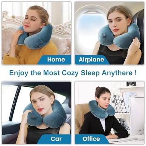 Inflatable Travel Neck Pillow for Airplane Train Car Washable Pillowcase U Shaped Office Napping Pillow - Image 5