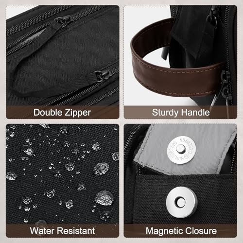 Wedama Toiletry Bag for Men, Medium Hanging Travel Toiletry Bag, Extra Electronic Organizer Bag Waterproof Travel Bag for Toiletries with PU Handle for Travel Business Trips Swim Camping, Black&Brown - Image 3