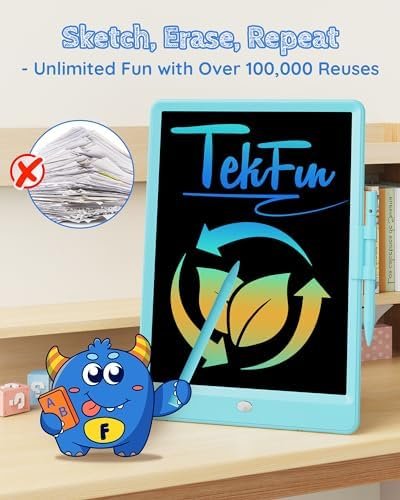 TEKFUN LCD Writing Tablet Doodle Board, 10inch Colorful Drawing Tablet Writing Pad, Kids Travel Essentials, Toddler Toys for 3 4 5 6 7 8 Year Old Girls Boys (Blue) - Image 8