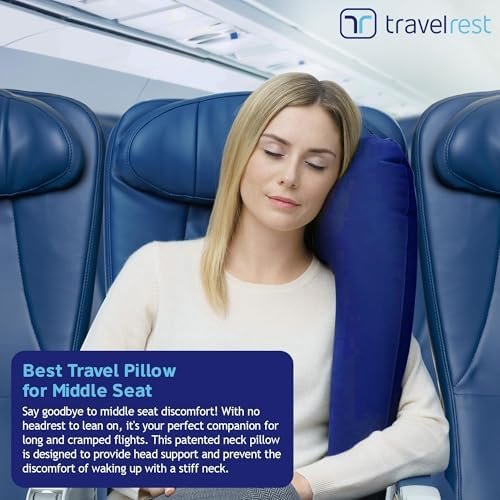 TRAVELREST Ultimate Travel Pillow & Body Pillow - Headrest, Auto, Bus, Train, Office Napping, Camping, Wheelchairs, Comfort and Support, Rolls Up, Straps to Airplane Seat & Car - Blue - Image 3