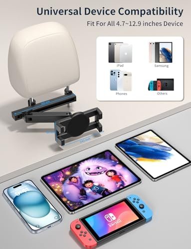 Tablet Holder for Car Headrest, [3 in 1 Adjustable Extension Arm] iPad Car Mount for Back Seat, Road Trip Essentials for Kids, for 4.7-12.9" Tablet Like iPad Pro, Air, Mini, Galaxy, Fire HD Tablet - Image 7