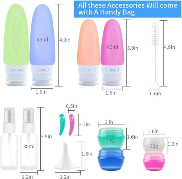 15 Pcs Travel Bottles Set for Toiletries, TSA Approved Silicone Leak Proof Travel Container, Refillable Travel Accessories with Optional Tag for Business, Personal Travel, Fun Outdoors - Image 2